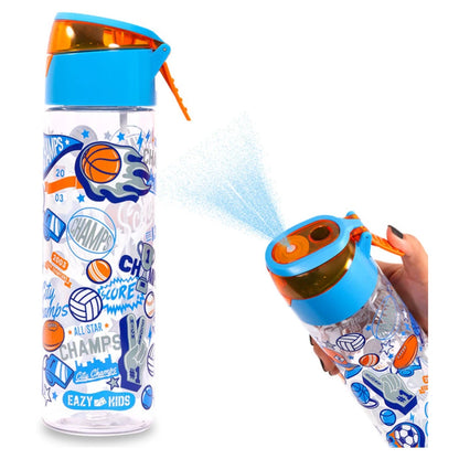 Eazy Kids Tritan Water Bottle w/Spray, Soccer 750ml (Blue)