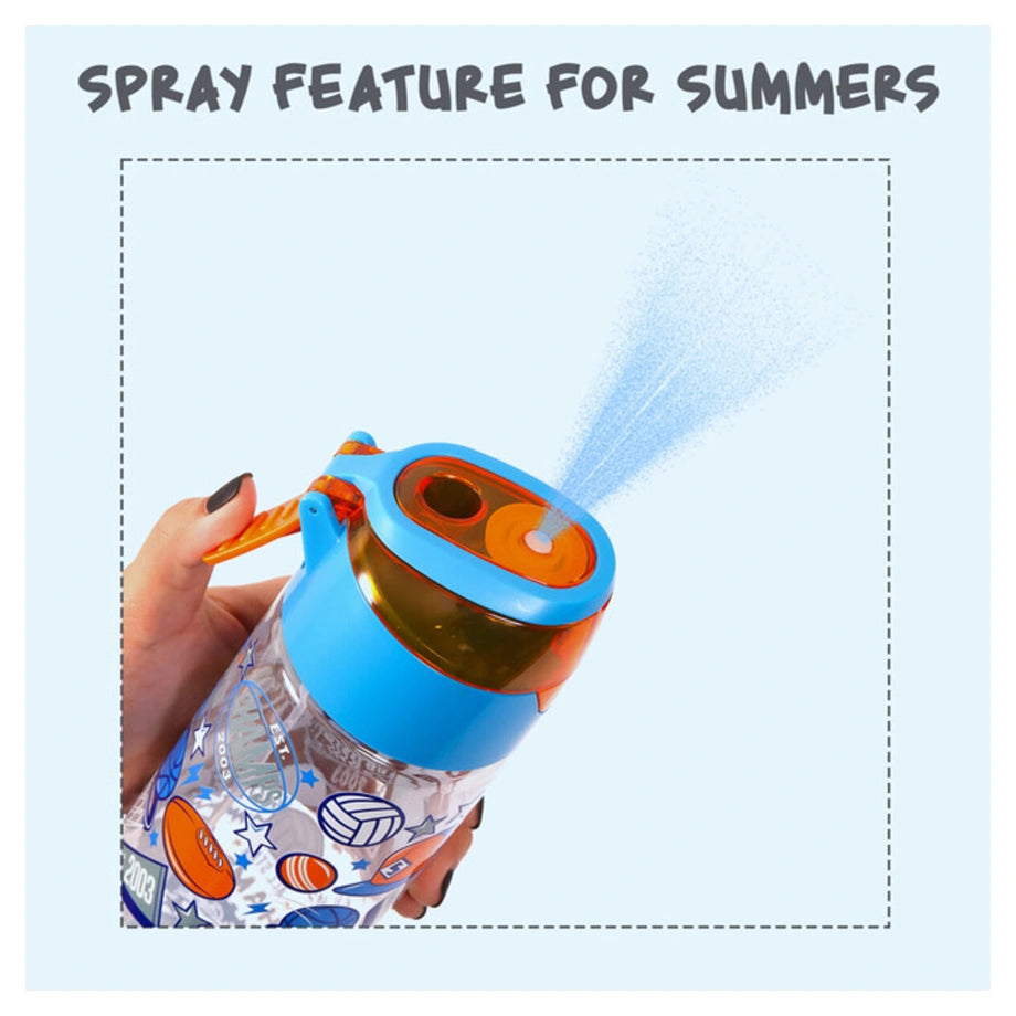 Eazy Kids Tritan Water Bottle w/Spray, Soccer 750ml (Blue)