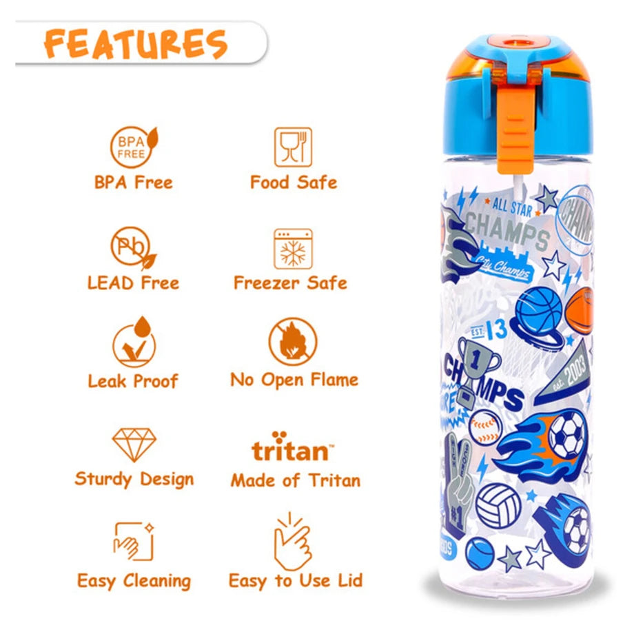 Eazy Kids Tritan Water Bottle w/Spray, Soccer 750ml (Blue)