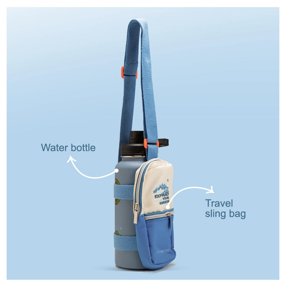 Eazy Kids Water Bottle Explorer w/Travel Sling Bag 950ml (Blue)