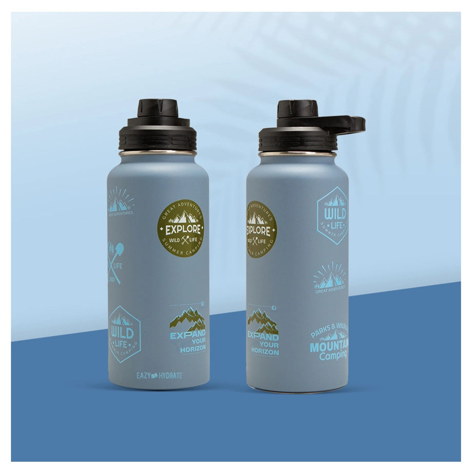 Eazy Kids Water Bottle Explorer w/Travel Sling Bag 950ml (Blue)