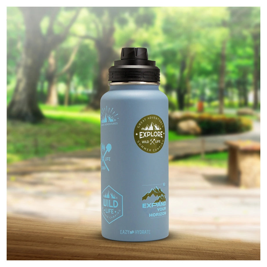 Eazy Kids Water Bottle Explorer w/Travel Sling Bag 950ml (Blue)