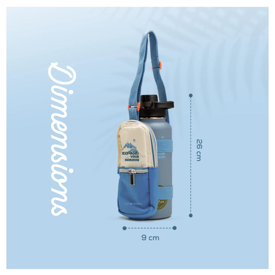 Eazy Kids Water Bottle Explorer w/Travel Sling Bag 950ml (Blue)