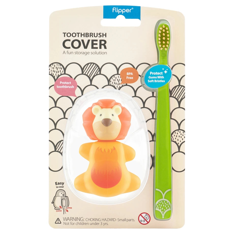 Flipper Fun Animal Hygienic Toothbrush Holder For Kids With Soft Bristle Toothbrush Lion