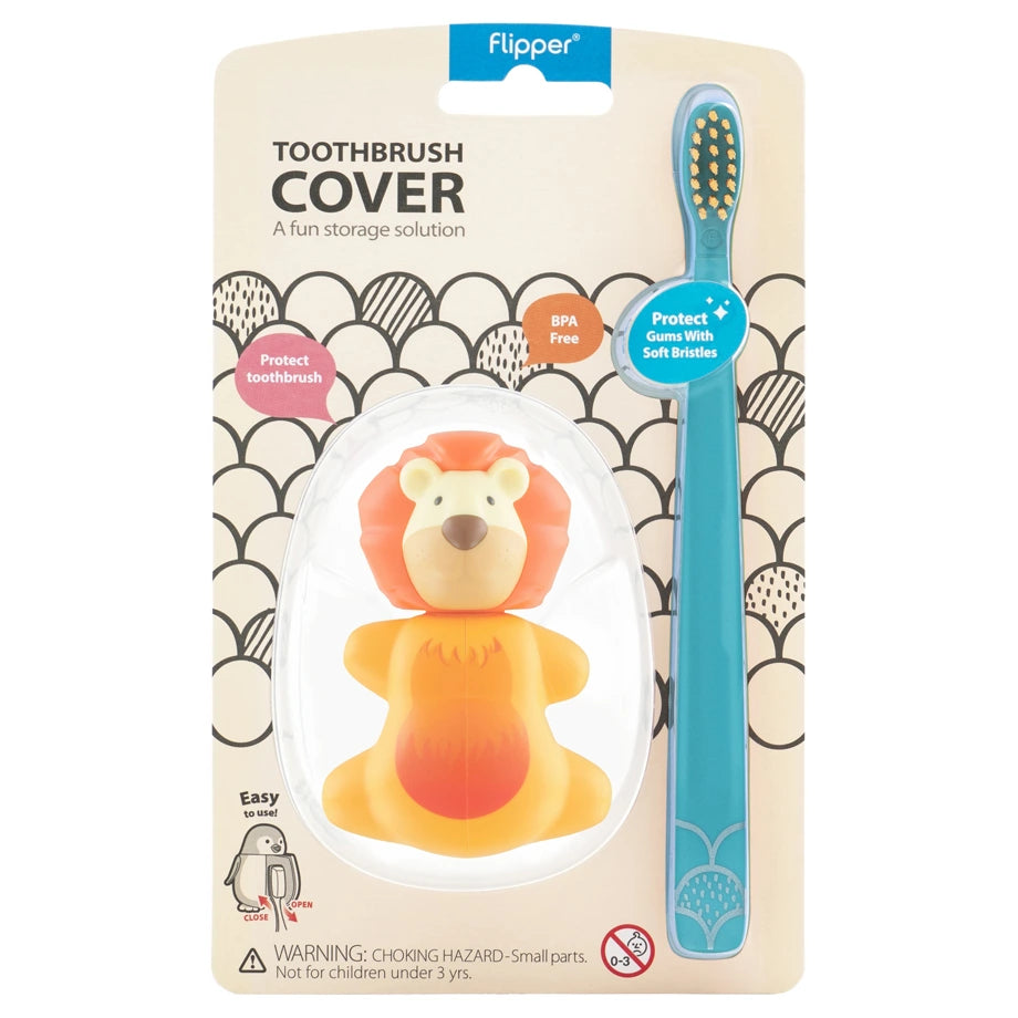 Flipper Fun Animal Hygienic Toothbrush Holder For Kids With Soft Bristle Toothbrush Lion