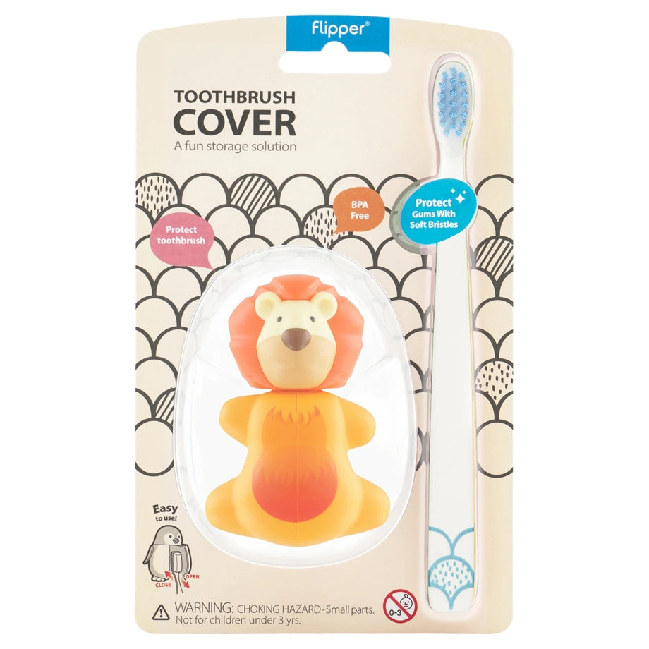 Flipper Fun Animal Hygienic Toothbrush Holder For Kids With Soft Bristle Toothbrush Lion