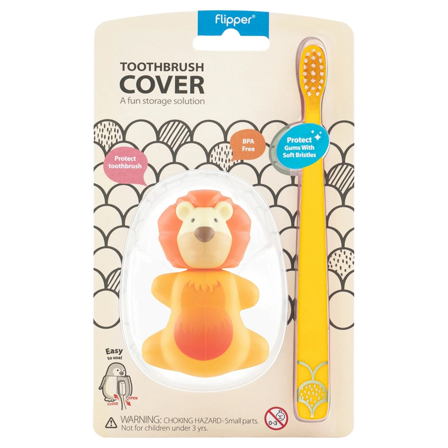 Flipper Fun Animal Hygienic Toothbrush Holder For Kids With Soft Bristle Toothbrush Lion