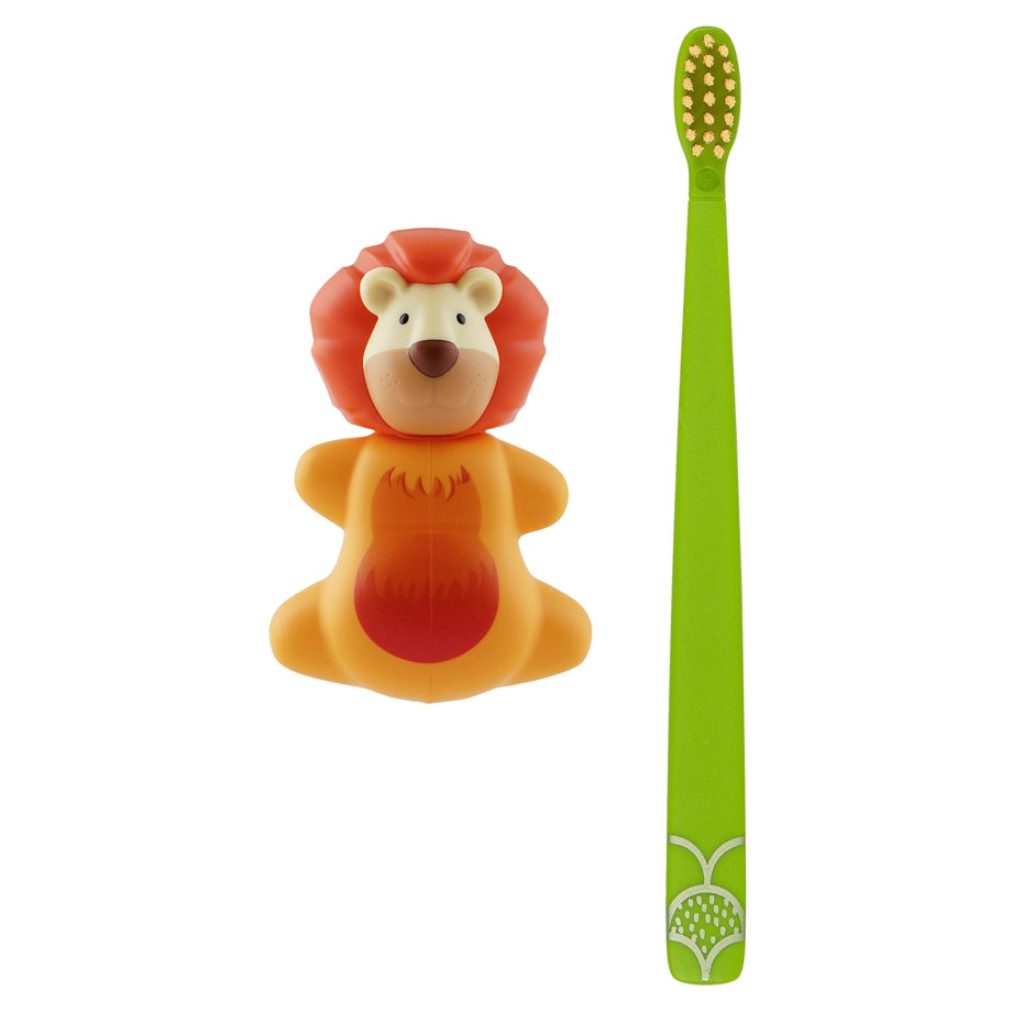 Flipper Fun Animal Hygienic Toothbrush Holder For Kids With Soft Bristle Toothbrush Lion
