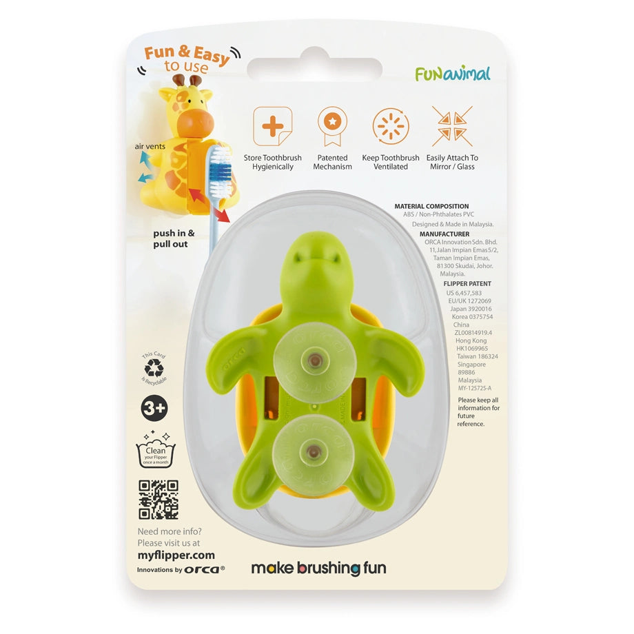 Flipper Fun Animal Turtle Toothbrush Cover One Touch Open & Close Suction Cup Toothbrush Holder Dust Proof Made In Malaysia Patented Design