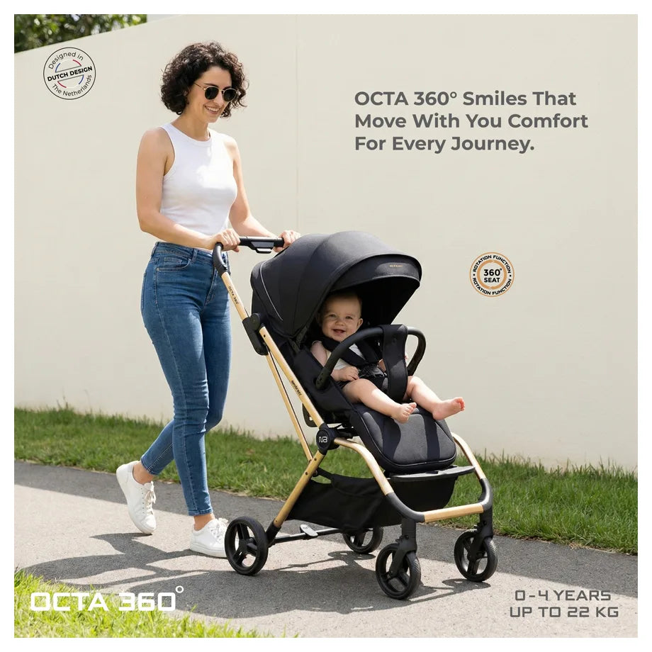 Neobreez Octa 360° Rotatable Seat Baby Toddler Stroller (Black)