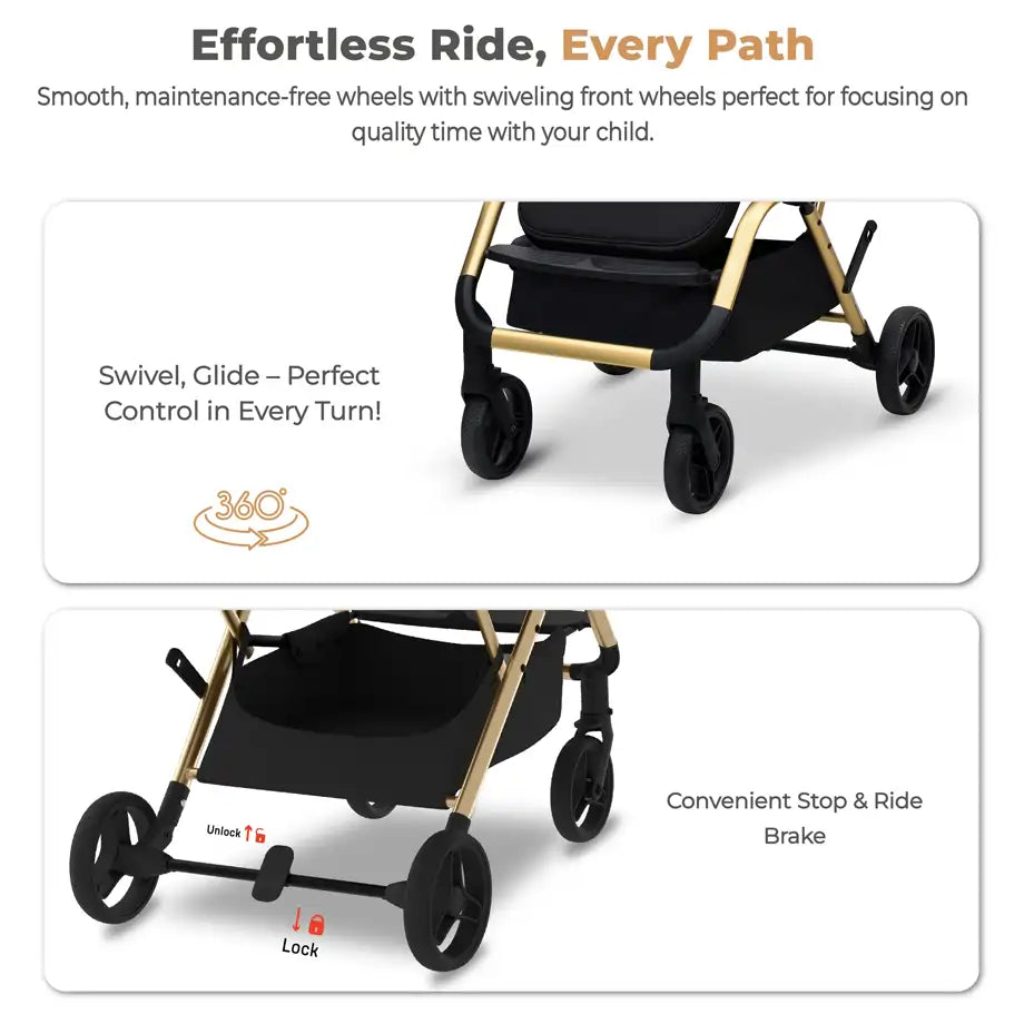 Neobreez Octa 360° Rotatable Seat Baby Toddler Stroller (Black)