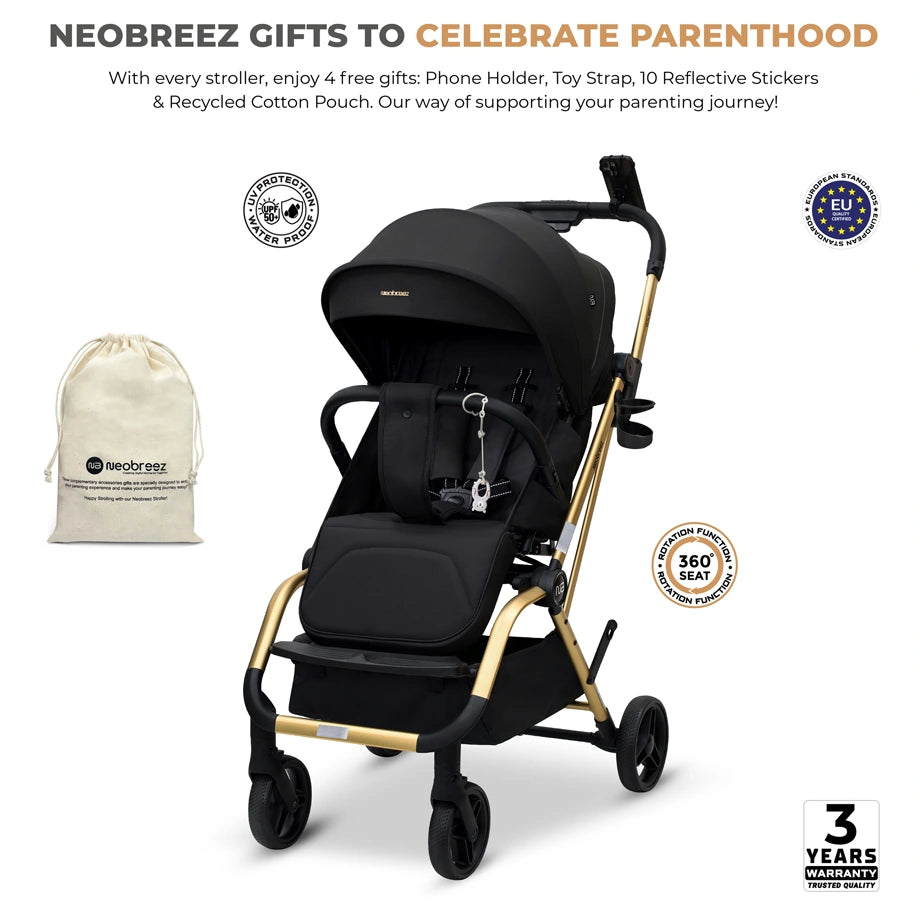 Neobreez Octa 360° Rotatable Seat Baby Toddler Stroller (Black)