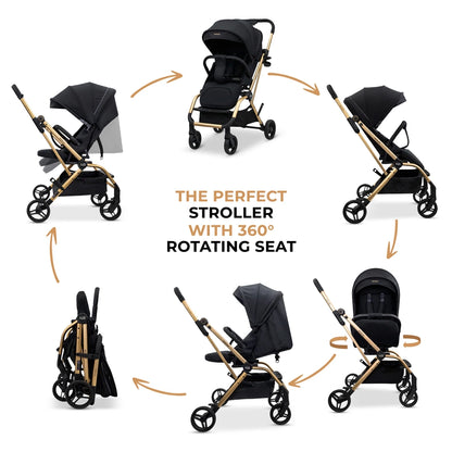 Neobreez Octa 360° Rotatable Seat Baby Toddler Stroller (Black)