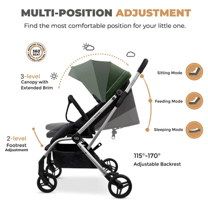 Neobreez Octa 360 Degree Reversible Stroller Compact Travel Stroller (Green/Black)