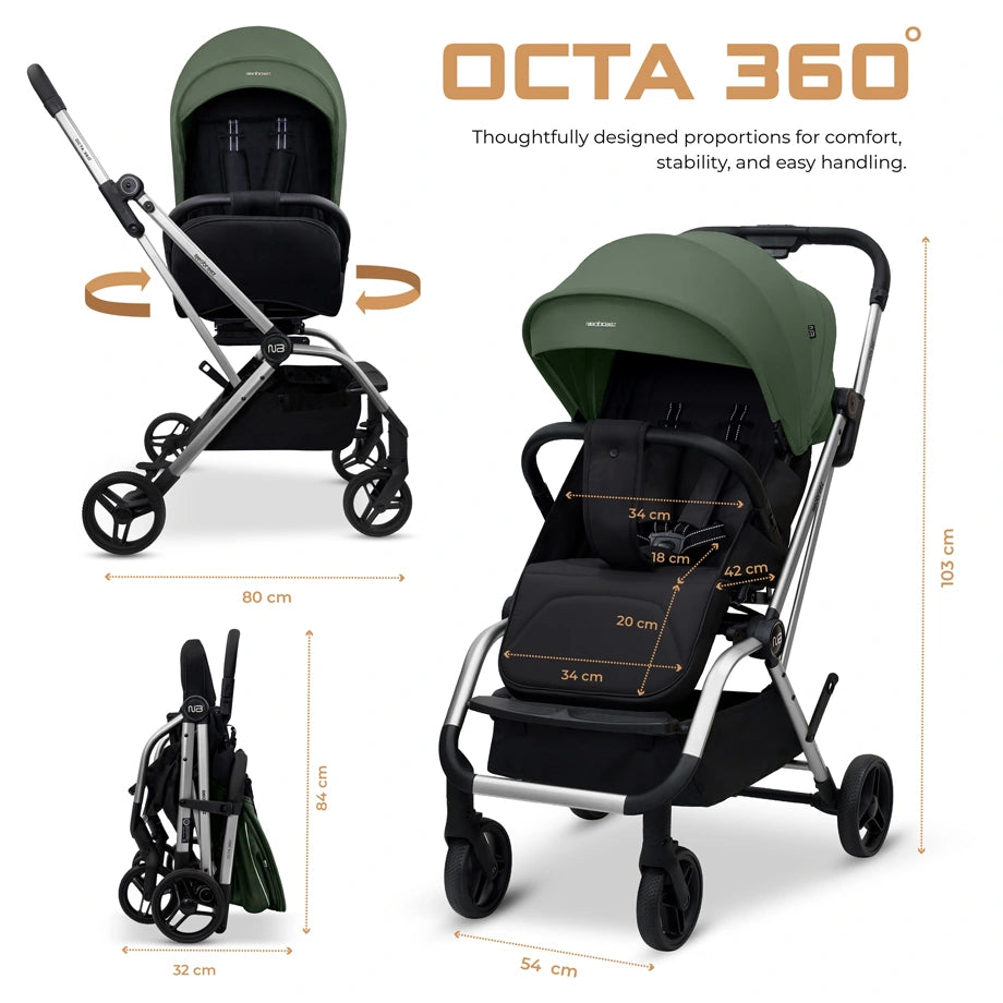 Neobreez Octa 360 Degree Reversible Stroller Compact Travel Stroller (Green/Black)