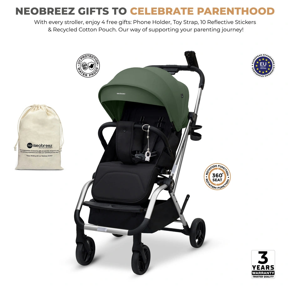 Neobreez Octa 360 Degree Reversible Stroller Compact Travel Stroller (Green/Black)