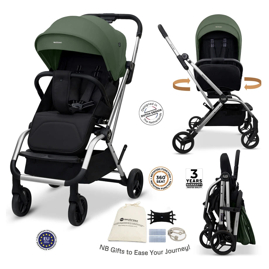 Neobreez Octa 360 Degree Reversible Stroller Compact Travel Stroller (Green/Black)