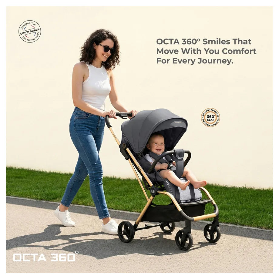 Neobreez Octa 360 Degree Reversible Stroller Travel Stroller (Grey)