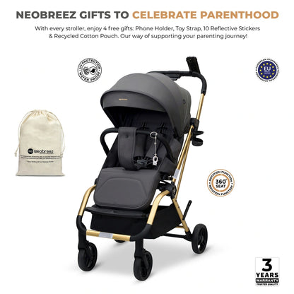 Neobreez Octa 360 Degree Reversible Stroller Travel Stroller (Grey)