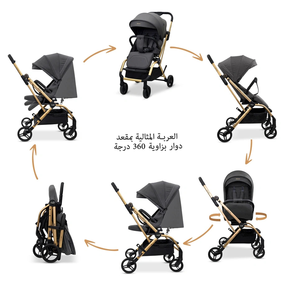 Neobreez Octa 360 Degree Reversible Stroller Travel Stroller (Grey)