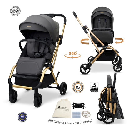 Neobreez Octa 360 Degree Reversible Stroller Travel Stroller (Grey)