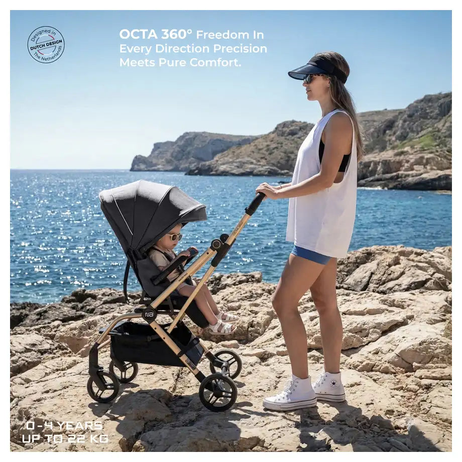 Neobreez Octa 360 Degree Reversible Stroller Travel Stroller (Grey)