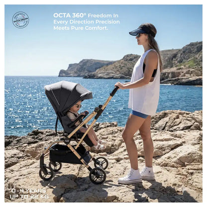 Neobreez Octa 360 Degree Reversible Stroller Travel Stroller (Grey)