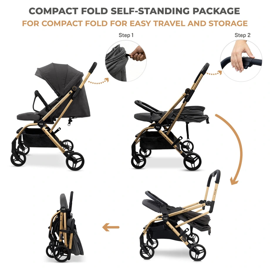 Neobreez Octa 360 Degree Reversible Stroller Travel Stroller (Grey)