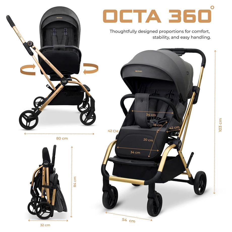 Neobreez Octa 360 Degree Reversible Stroller Compact Travel Stroller (Grey)