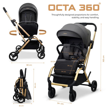 Neobreez Octa 360 Degree Reversible Stroller Compact Travel Stroller (Grey)