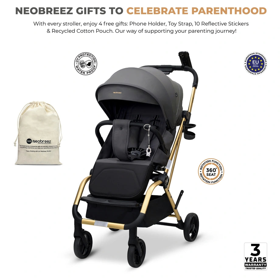 Neobreez Octa 360 Degree Reversible Stroller Compact Travel Stroller (Grey)
