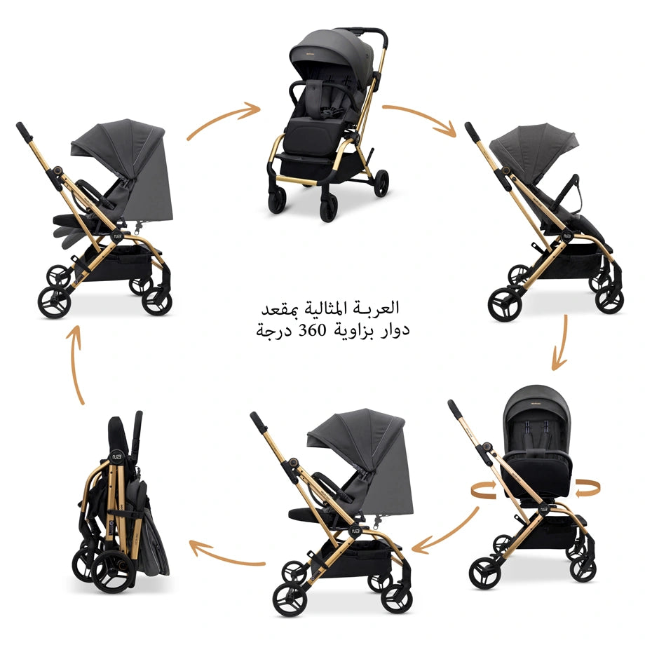 Neobreez Octa 360 Degree Reversible Stroller Compact Travel Stroller (Grey)