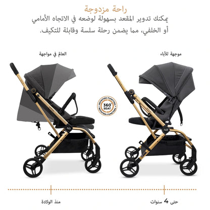 Neobreez Octa 360 Degree Reversible Stroller Compact Travel Stroller (Grey)