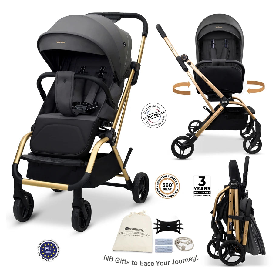 Neobreez Octa 360 Degree Reversible Stroller Compact Travel Stroller (Grey)