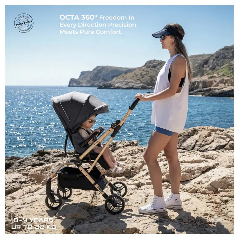 Neobreez Octa 360 Degree Reversible Stroller Compact Travel Stroller (Grey)