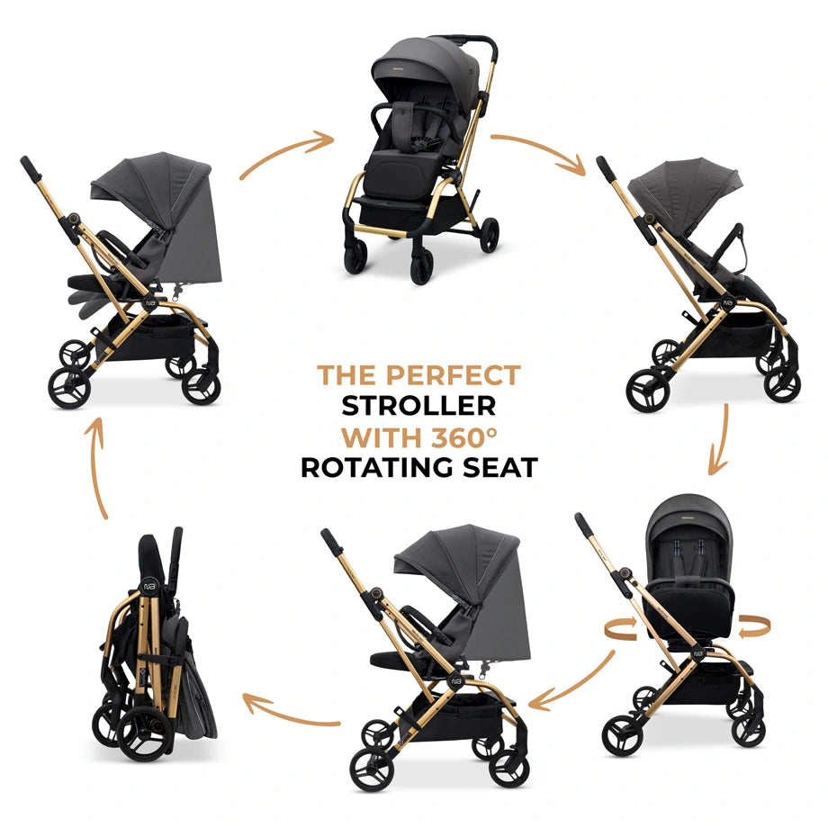 Neobreez Octa 360 Degree Reversible Stroller Compact Travel Stroller (Grey)