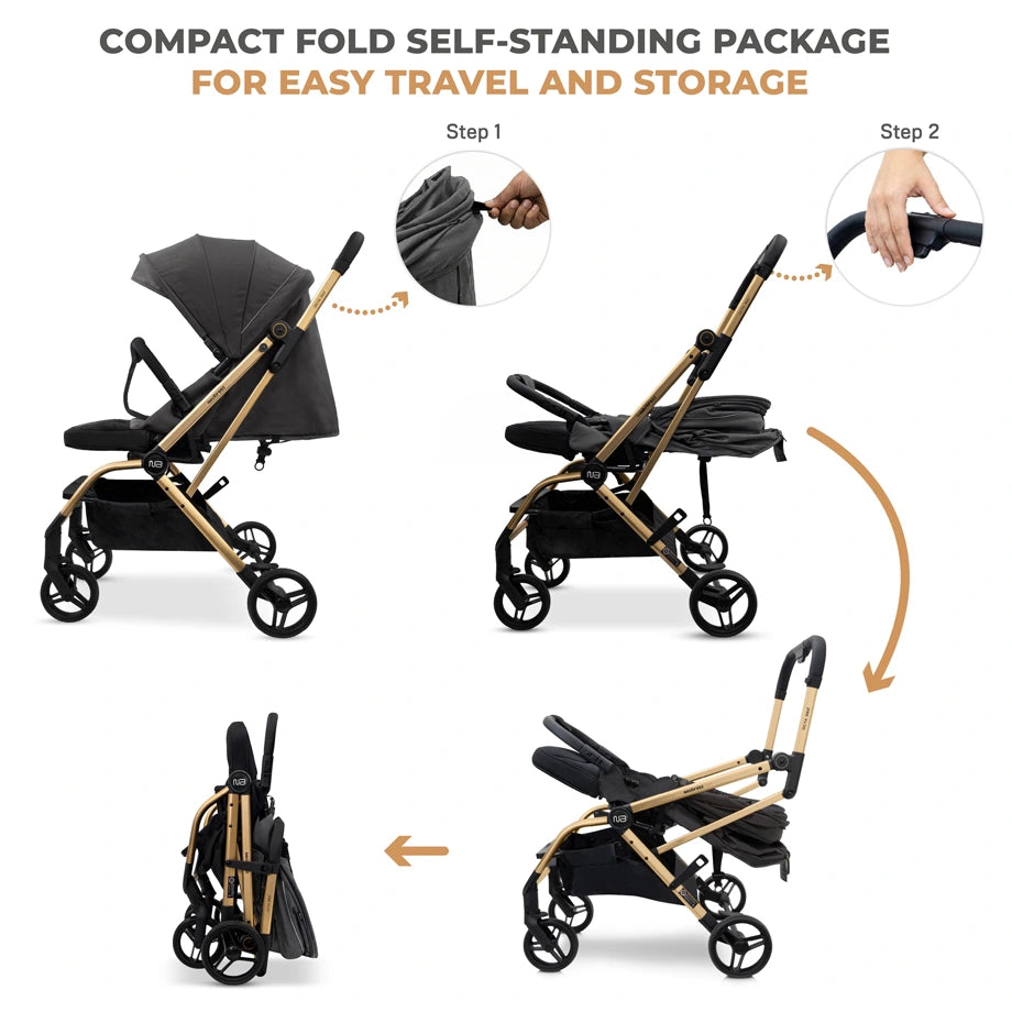 Neobreez Octa 360 Degree Reversible Stroller Compact Travel Stroller (Grey)