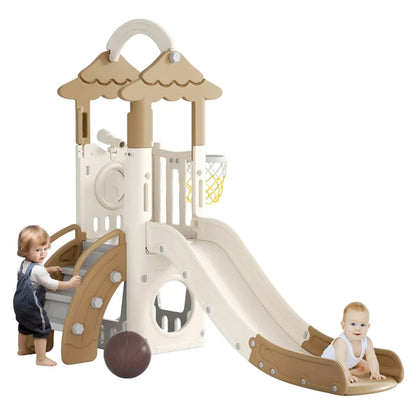 Little Angel Kids Slide, Climber & Basketball Hoop (Coffee)
