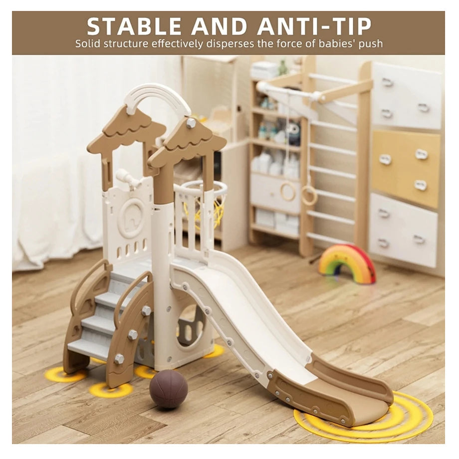 Little Angel Kids Slide, Climber & Basketball Hoop (Coffee)