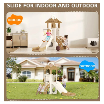 Little Angel Kids Slide, Climber & Basketball Hoop (Coffee)