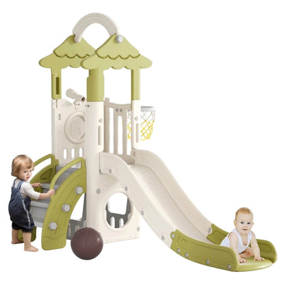 Little Angel Kids Slide, Climber & Basketball Hoop (Green)