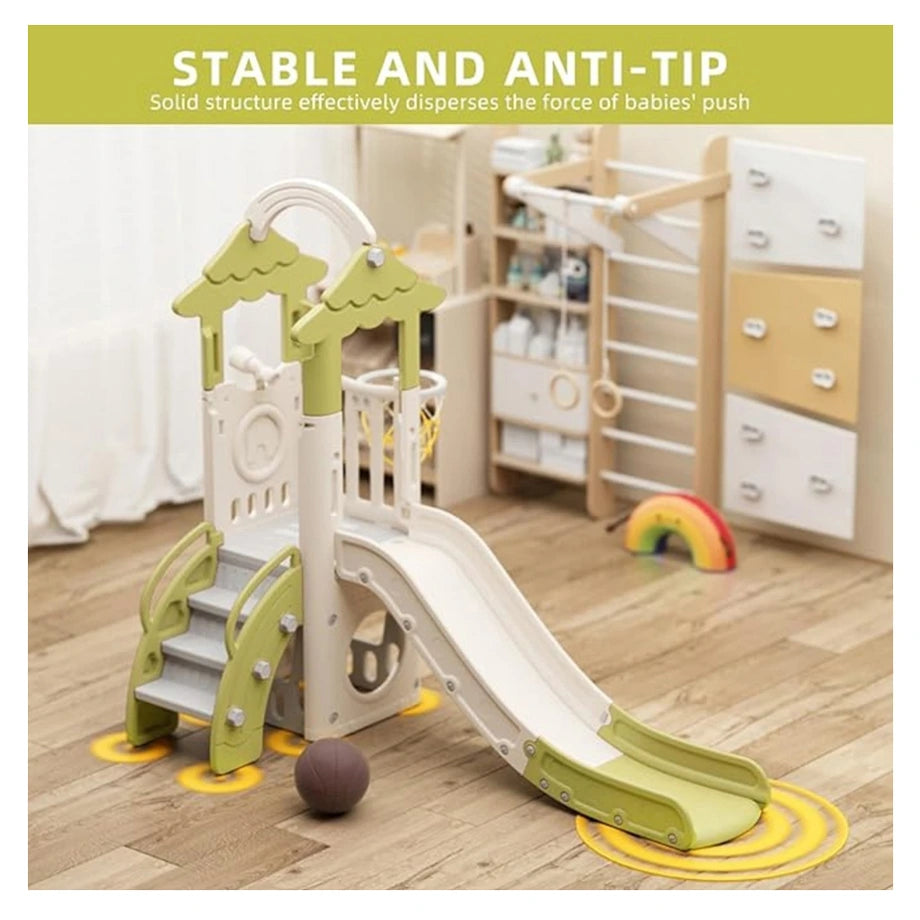 Little Angel Kids Slide, Climber & Basketball Hoop (Green)