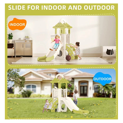 Little Angel Kids Slide, Climber & Basketball Hoop (Green)