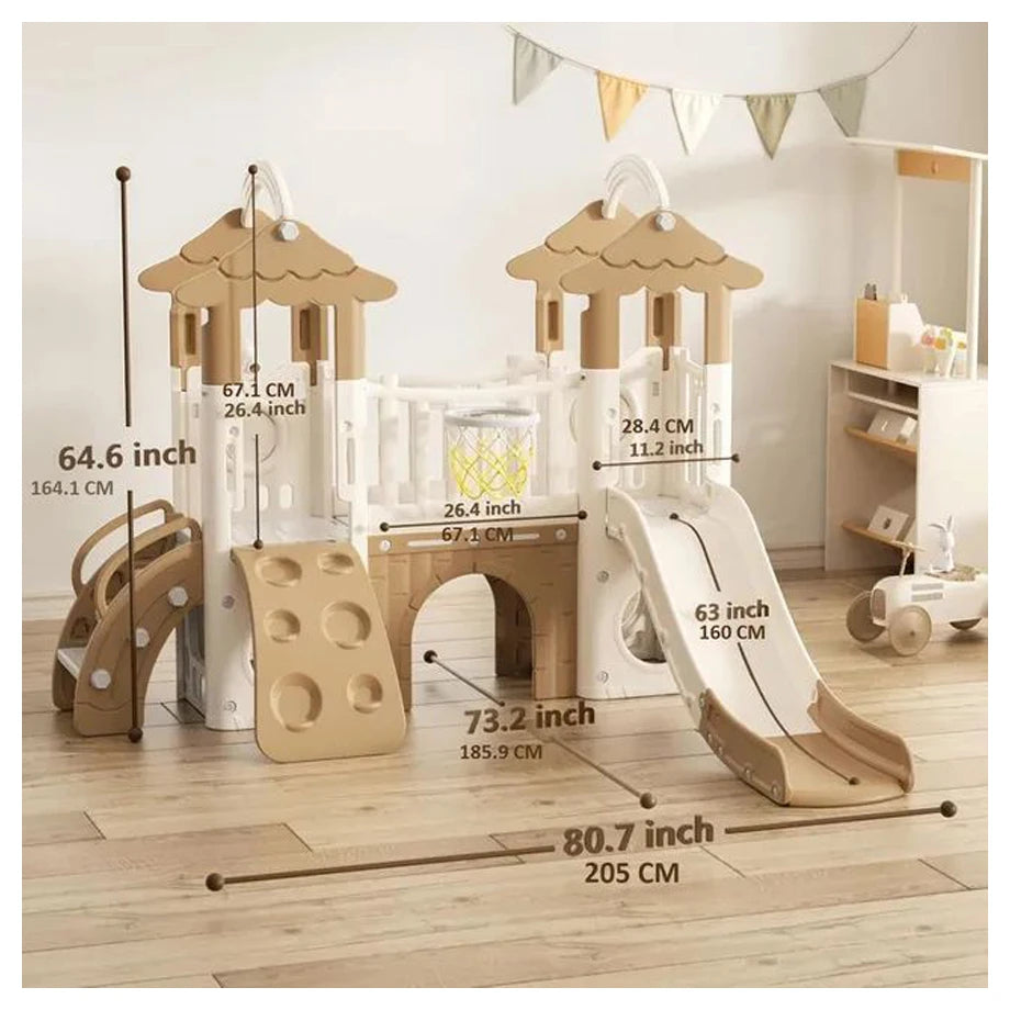 Little Angel Kids Playset And Activity Centre With Slide ,Hoop And Climber (Coffee)