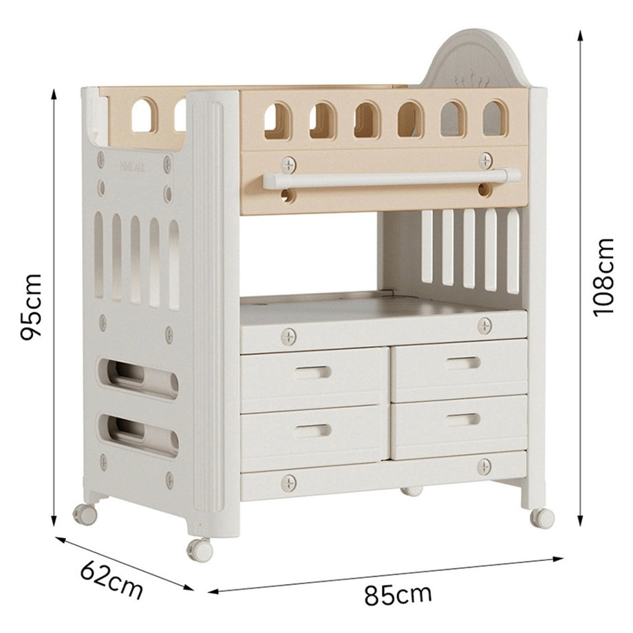 Baby Diaper Changing Table With Wheels Nursery Storage Organizer Drawers (Coffee)