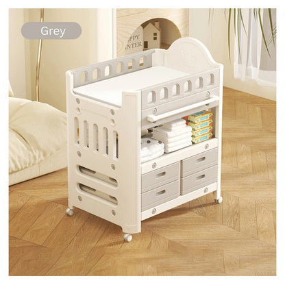 Baby Diaper Changing Table With Wheels Nursery Storage Organizer Drawers (Grey)