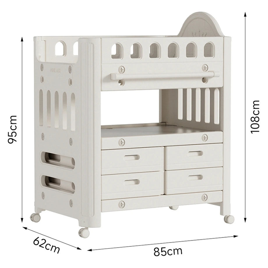 Baby Diaper Changing Table With Wheels Nursery Storage Organizer Drawers (Grey)
