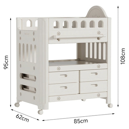 Baby Diaper Changing Table With Wheels Nursery Storage Organizer Drawers (Grey)