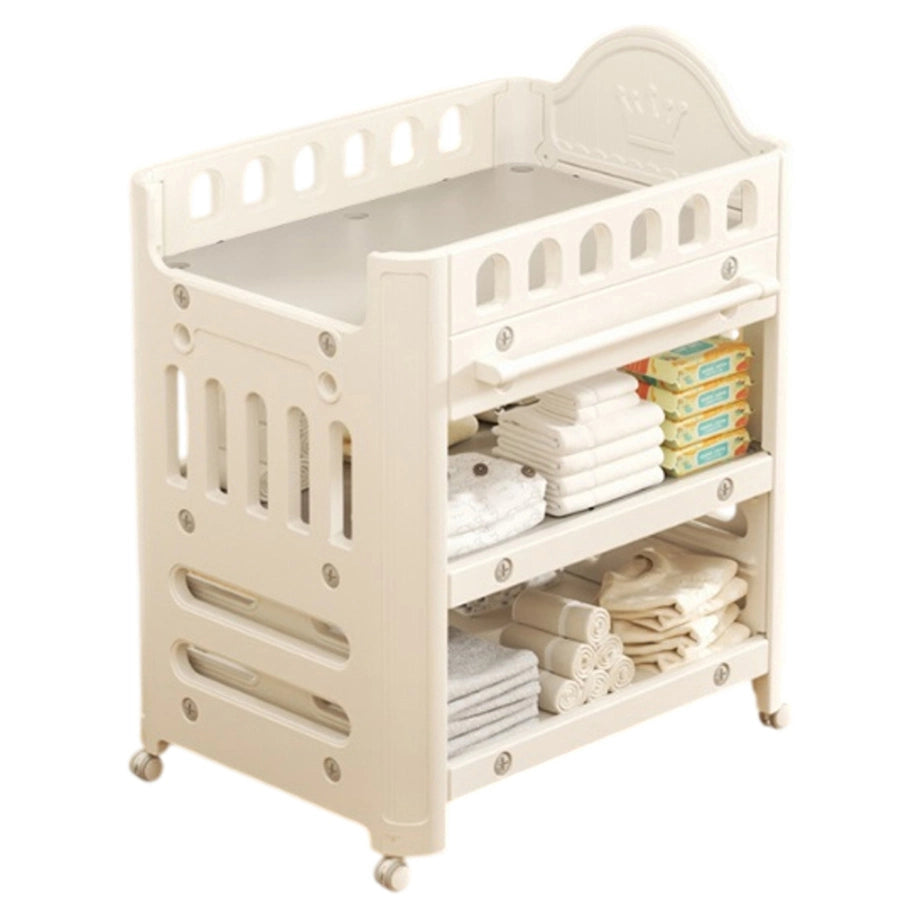 Baby Diaper Changing Table With Wheels Nursery Storage Organizer Drawers (White)