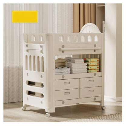 Baby Diaper Changing Table With Wheels Nursery Storage Organizer Drawers (White)